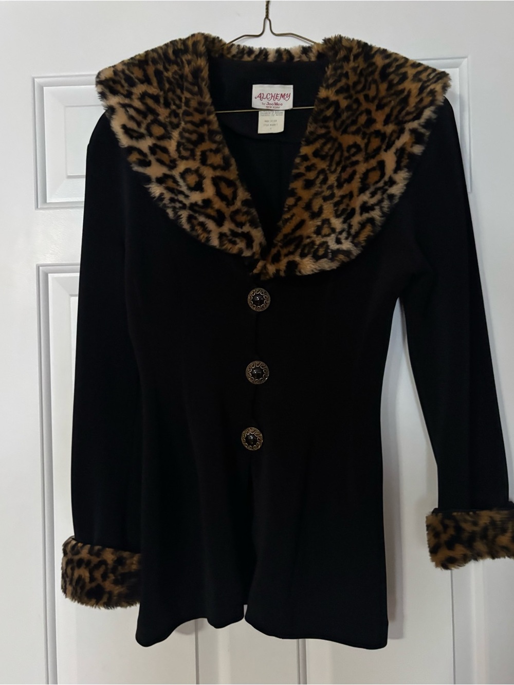 Black blazer with Leopard Faux-Fur Trim and mini skirt - Picture 2 of 5